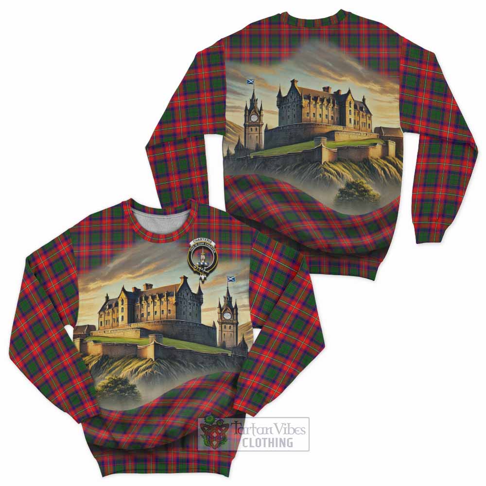 Tartan Vibes Clothing Charteris Tartan Family Crest Sweatshirt with Scottish Ancient Castle Style