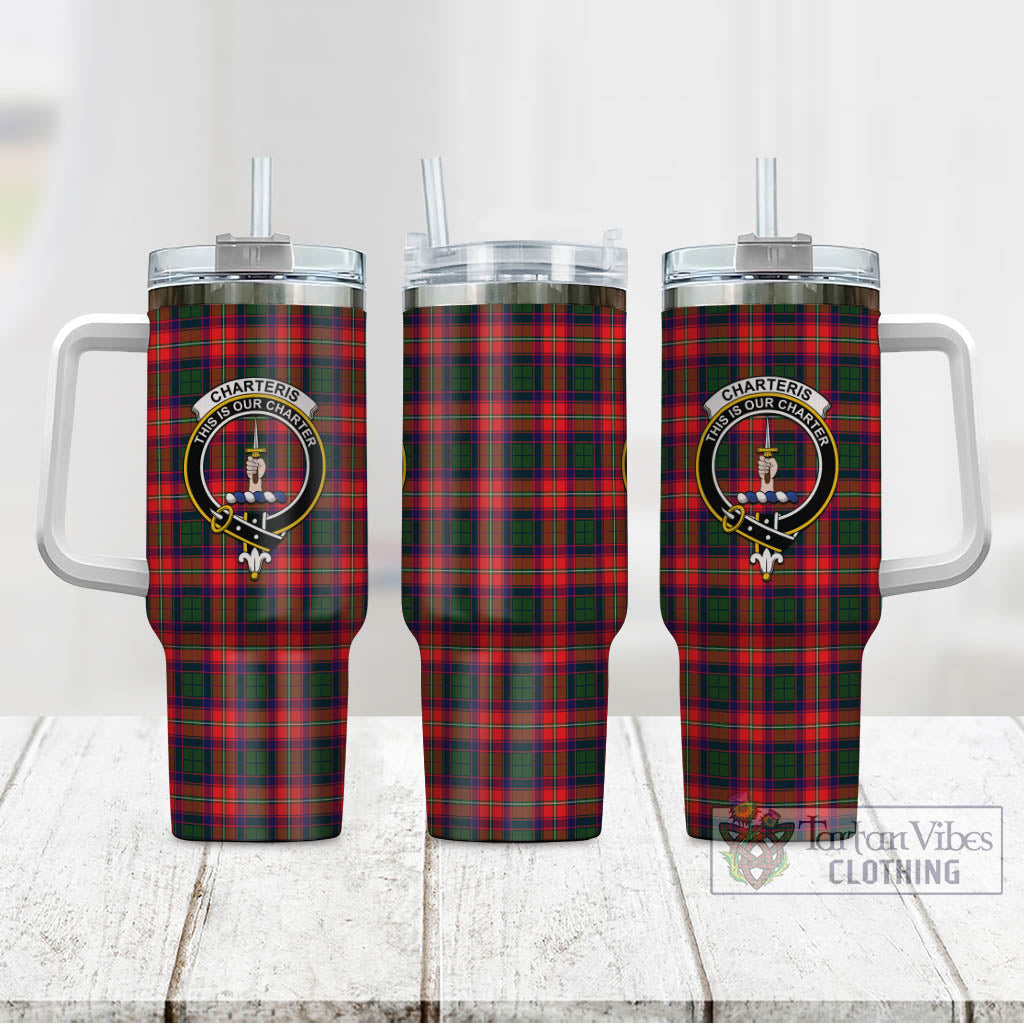 Tartan Vibes Clothing Charteris Tartan and Family Crest Tumbler with Handle