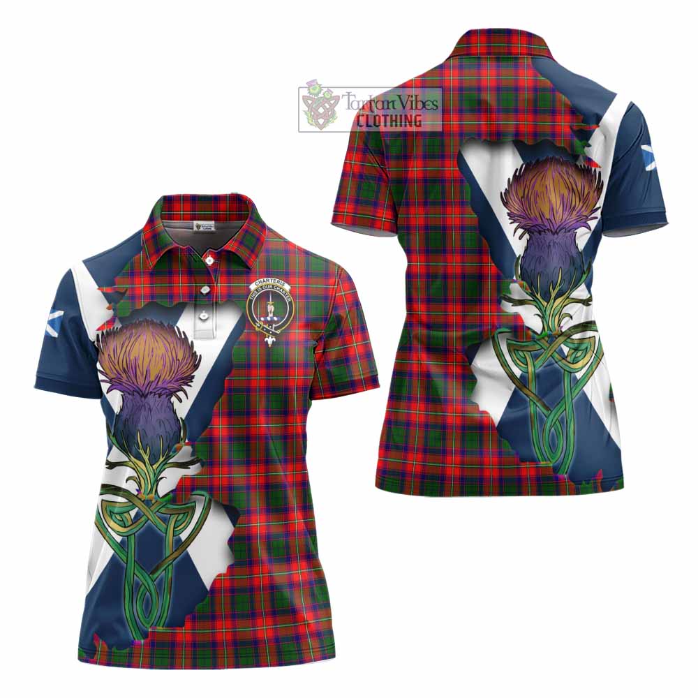 Tartan Vibes Clothing Charteris Tartan Family Crest Women's Polo Shirt Scottish Thistle Celtic Inspired