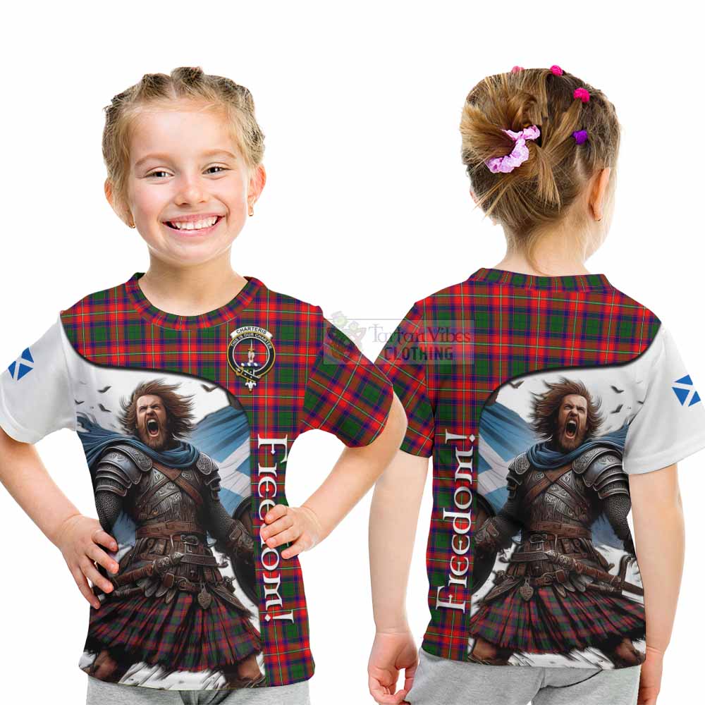 Tartan Vibes Clothing Charteris Crest Tartan Kid T-Shirt Inspired by the Freedom of Scottish Warrior