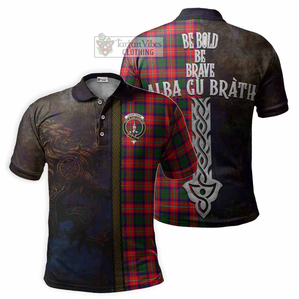 Tartan Vibes Clothing Charteris Tartan Family Crest Polo Shirt Alba Gu Brath Be Brave Lion Ancient Style