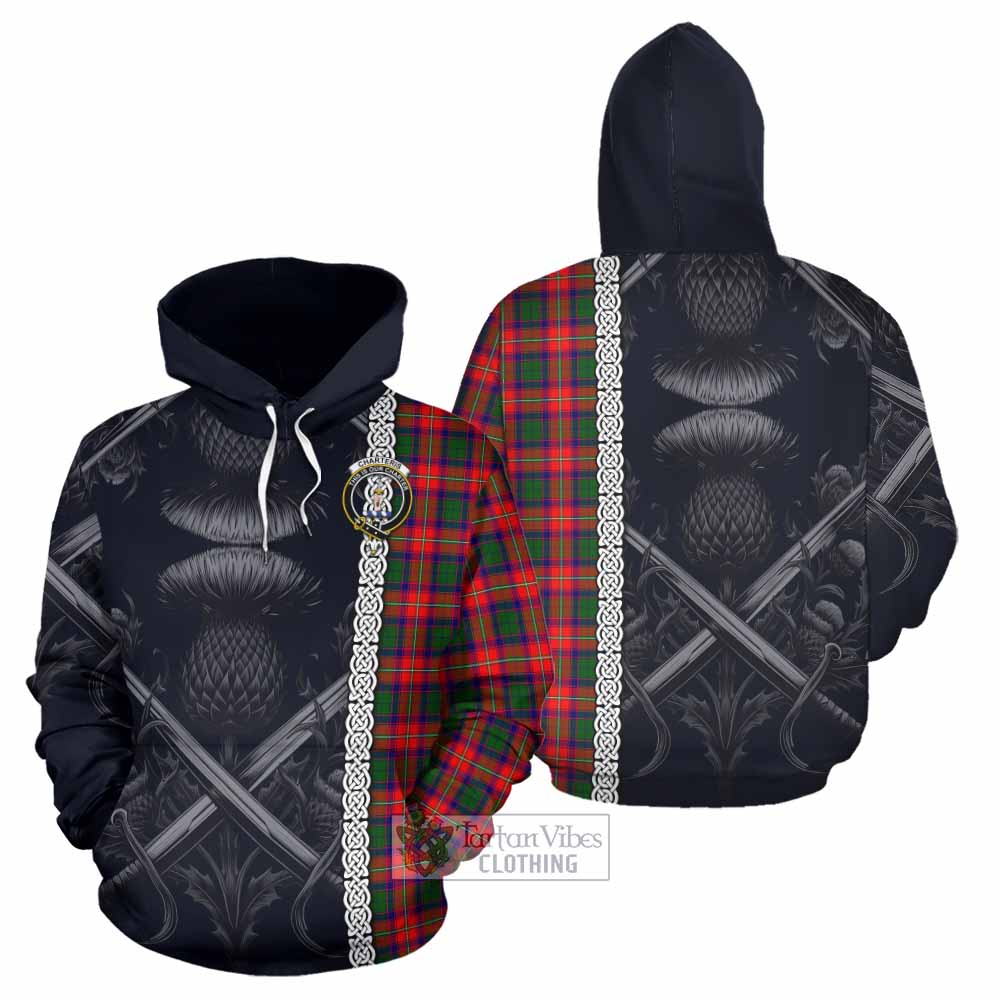 Tartan Vibes Clothing Charteris Tartan Hoodie with Family Crest Cross Sword Thistle Celtic Vibes