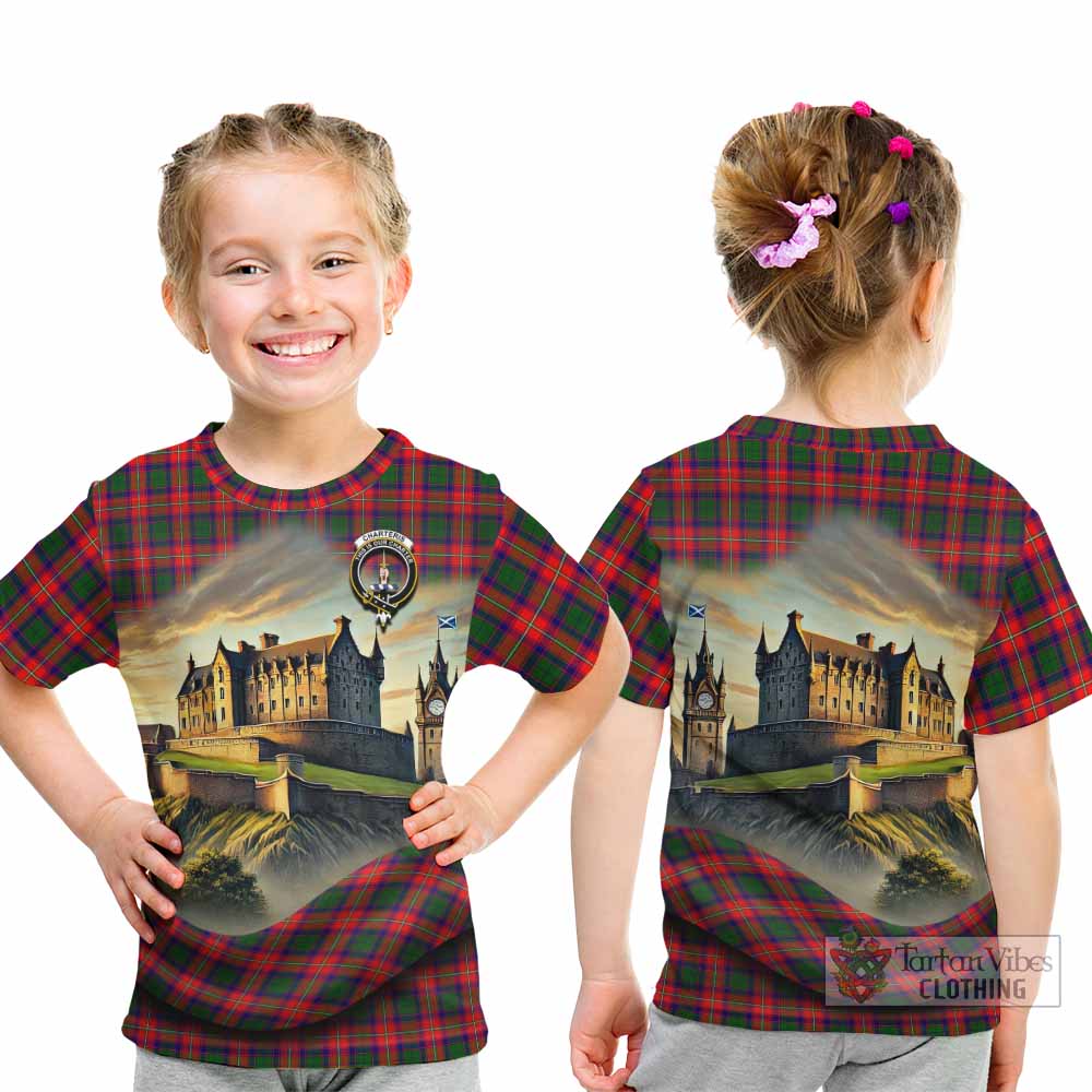 Tartan Vibes Clothing Charteris Tartan Family Crest Kid T-Shirt with Scottish Ancient Castle Style