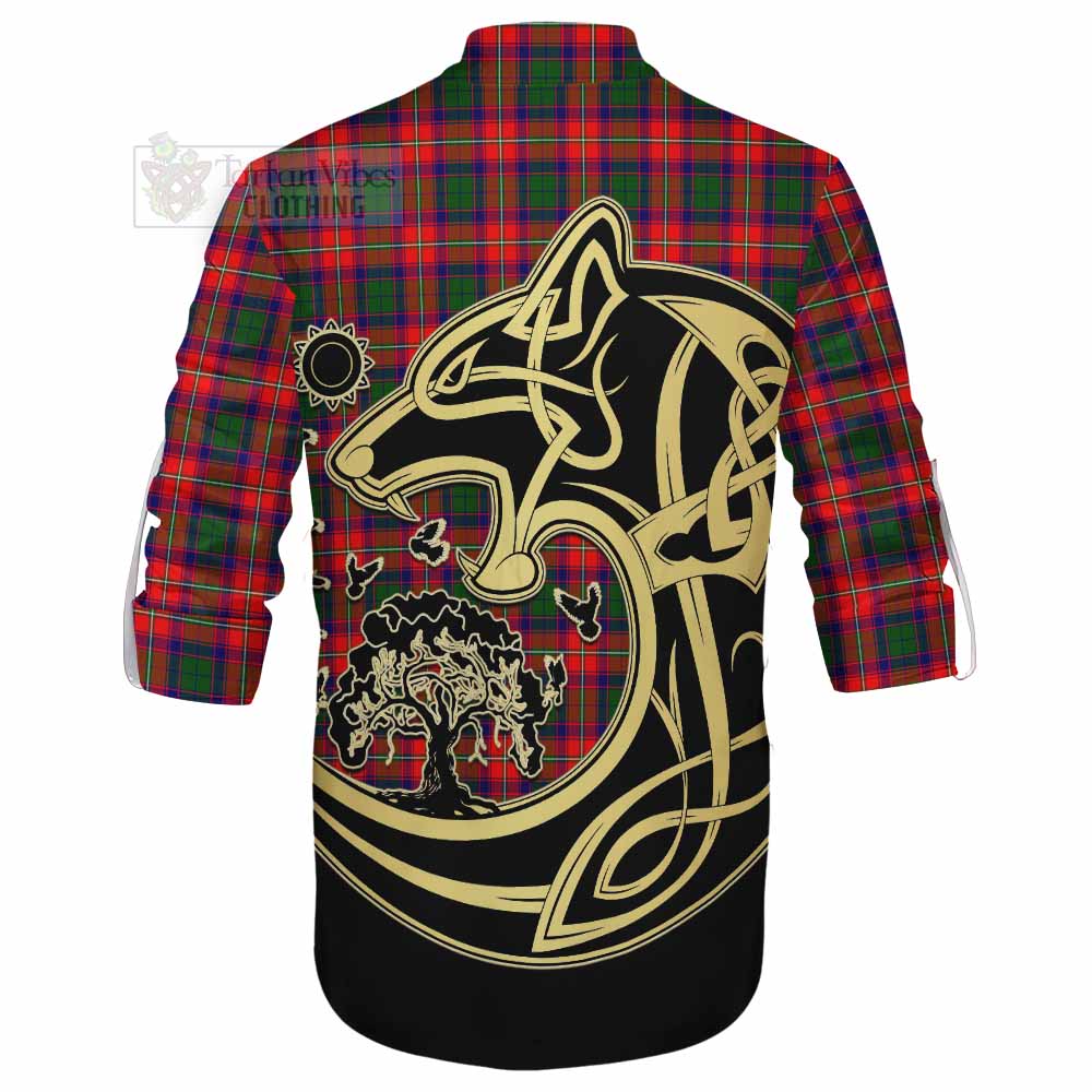 Tartan Vibes Clothing Charteris Tartan Ghillie Kilt Shirt with Family Crest Celtic Wolf Style