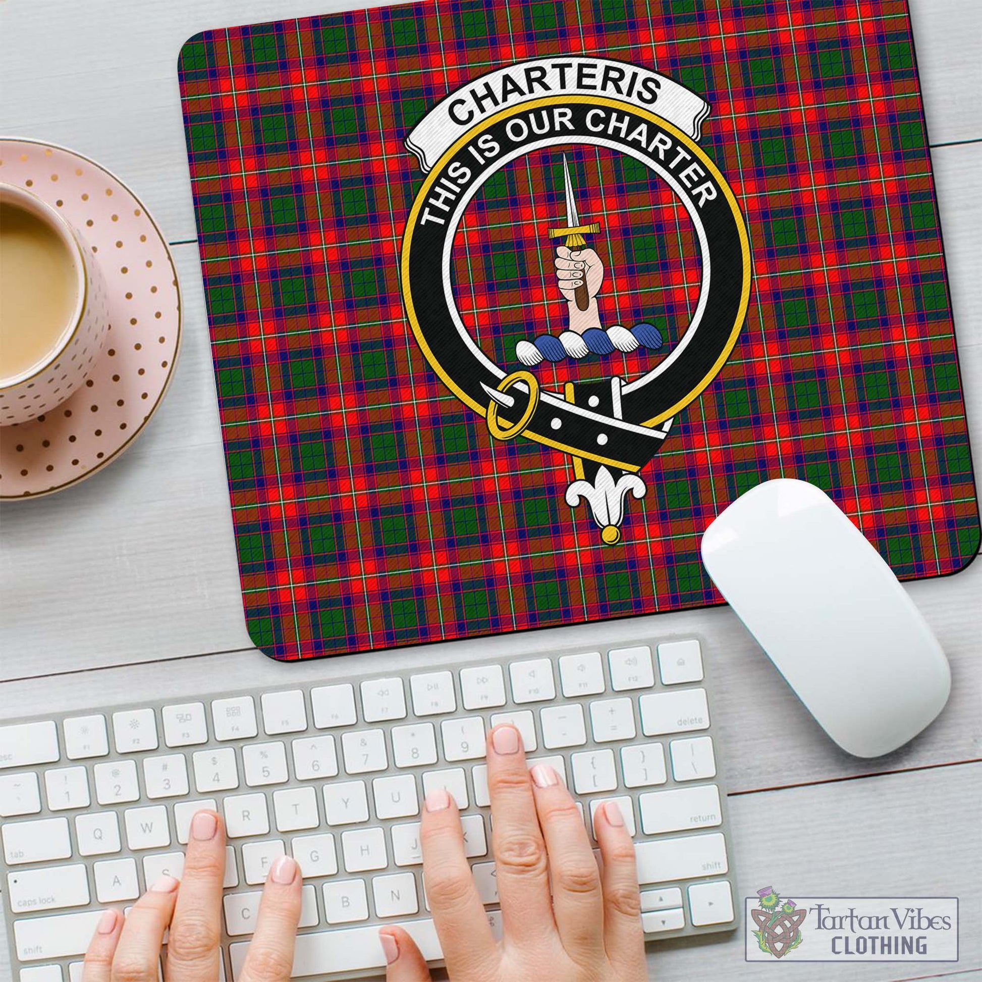 Tartan Vibes Clothing Charteris Tartan Mouse Pad with Family Crest
