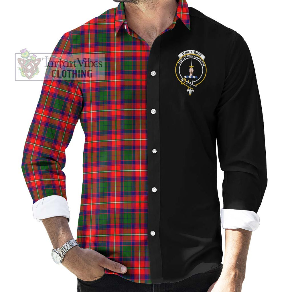 Charteris Tartan Long Sleeve Button Shirt with Family Crest and Half Of Me Style - Tartanvibesclothing Shop