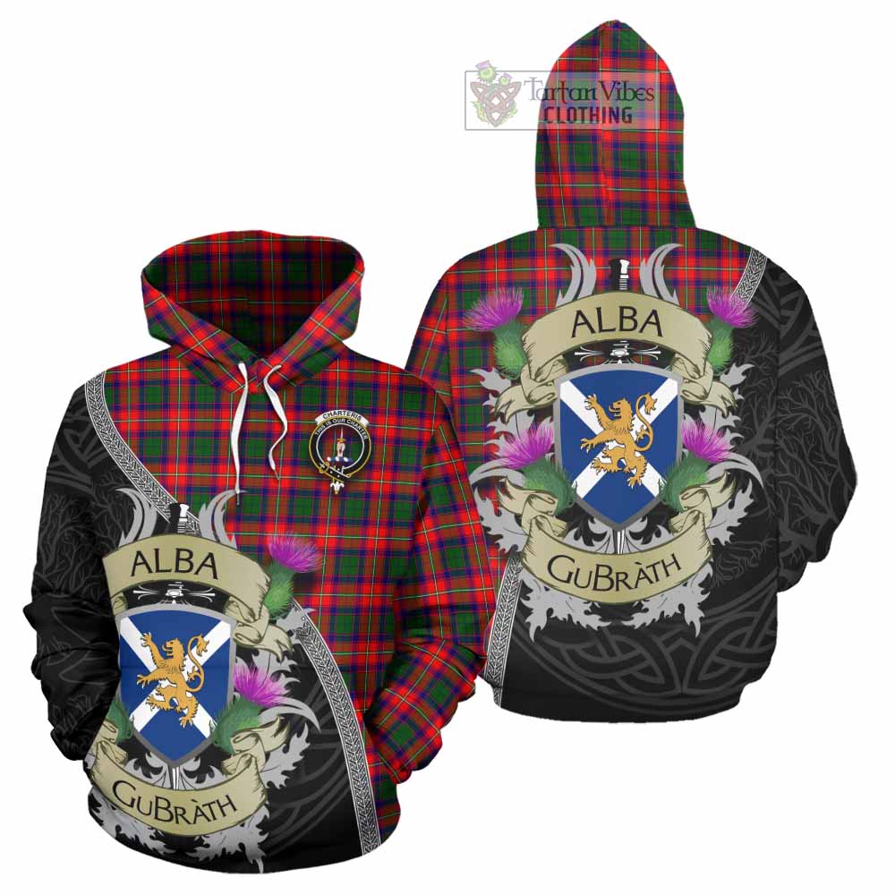 Tartan Vibes Clothing Charteris Tartan Family Crest Hoodie Lion Rampant Royal Thistle Shield Celtic Inspired