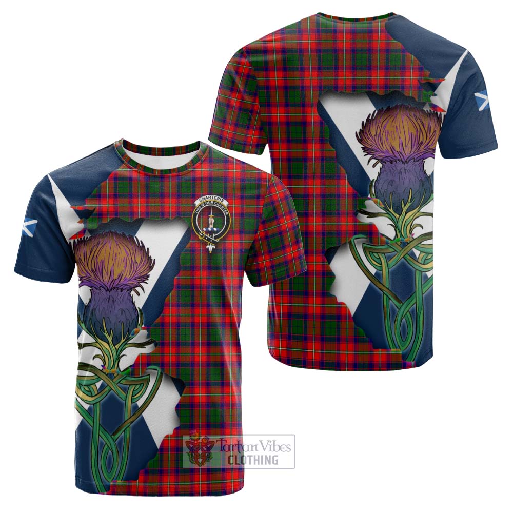 Tartan Vibes Clothing Charteris Tartan Family Crest Cotton T-shirt Scottish Thistle Celtic Inspired