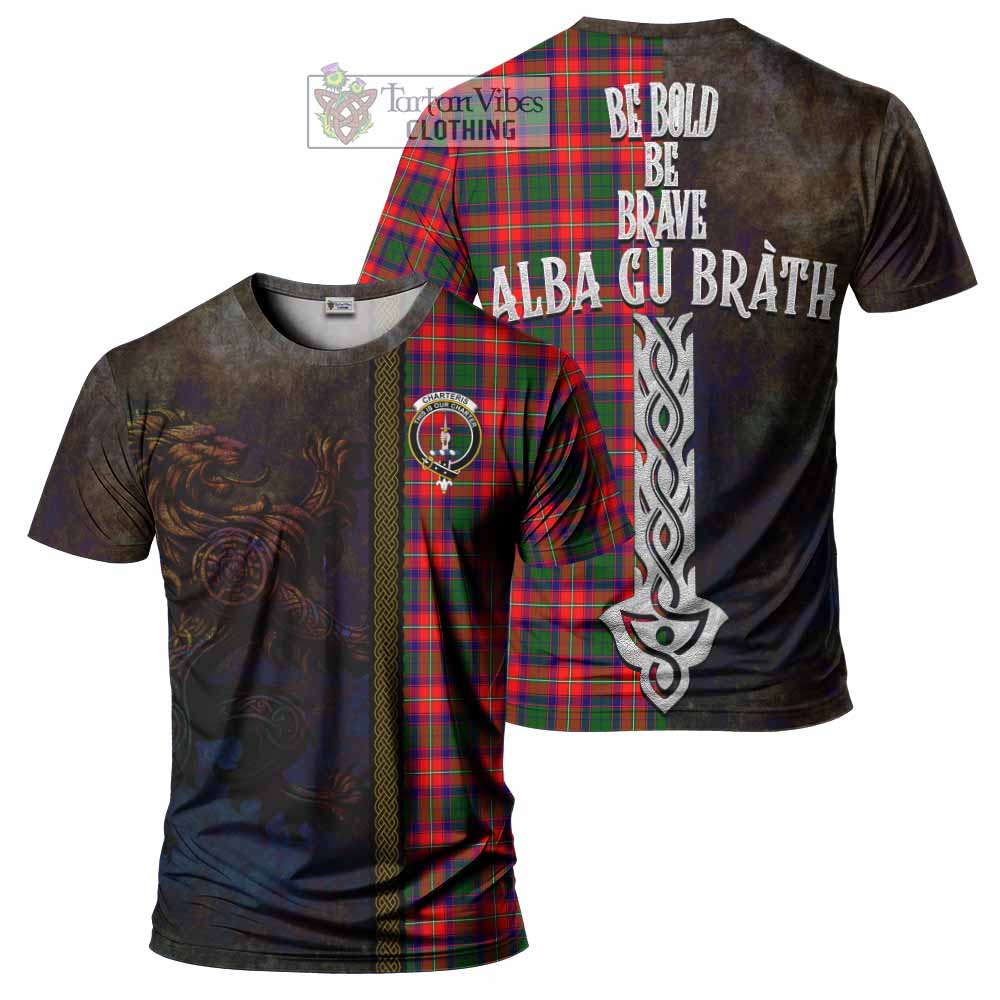 Tartan Vibes Clothing Charteris Tartan Family Crest T-Shirt Alba Gu Brath Be Brave Lion Ancient Style