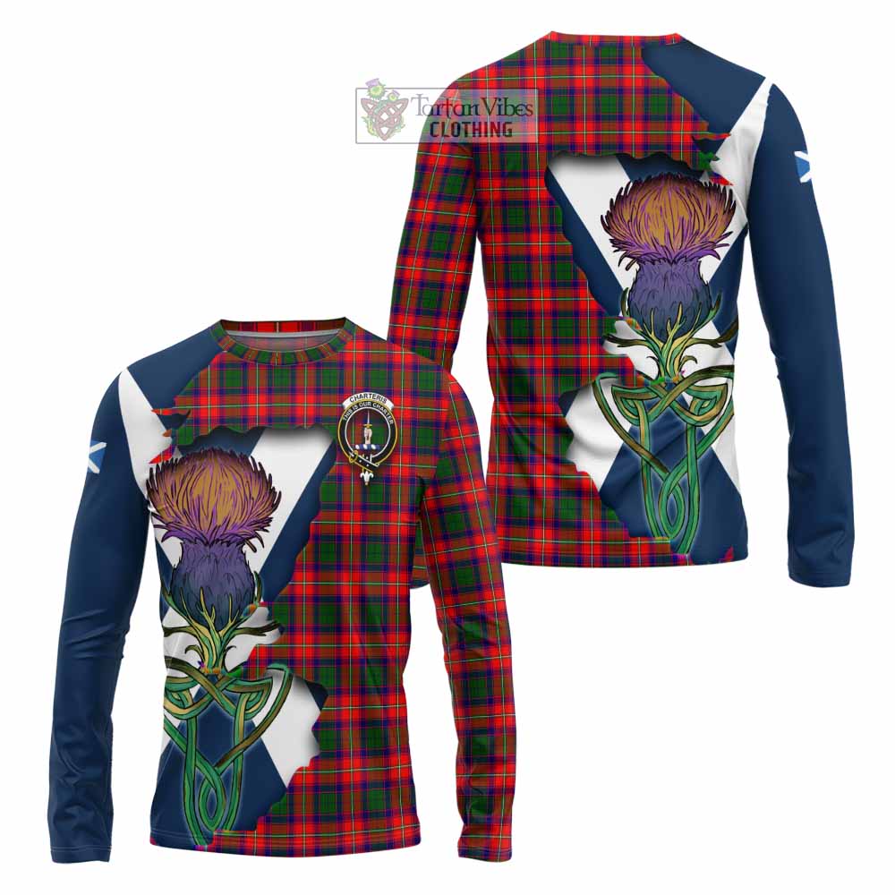 Tartan Vibes Clothing Charteris Tartan Family Crest Long Sleeve T-Shirt Scottish Thistle Celtic Inspired