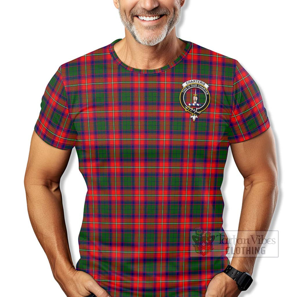 Tartan Vibes Clothing Charteris Tartan T-Shirt with Family Crest Celtic Skull Style