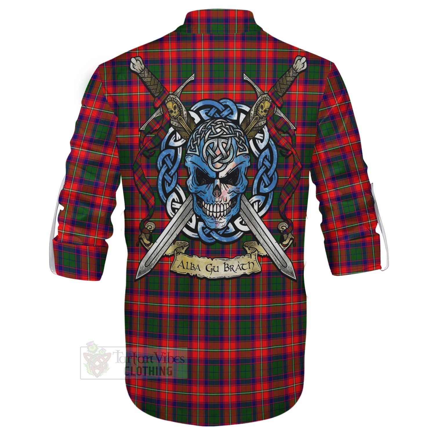 Tartan Vibes Clothing Charteris Tartan Ghillie Kilt Shirt with Family Crest Celtic Skull Style