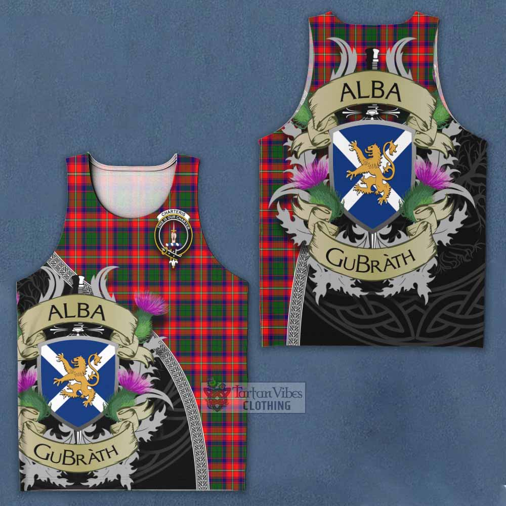 Tartan Vibes Clothing Charteris Tartan Family Crest Men's Tank Top Lion Rampant Royal Thistle Shield Celtic Inspired