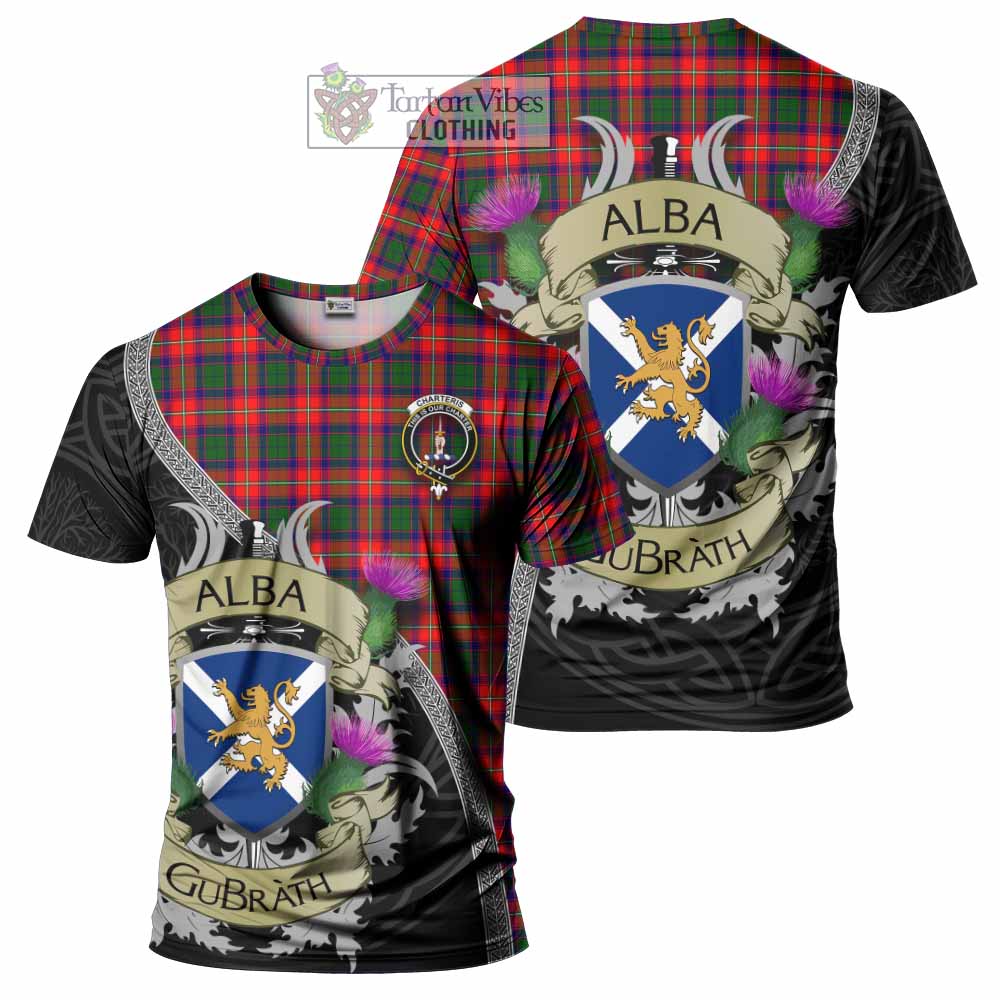 Tartan Vibes Clothing Charteris Tartan Family Crest T-Shirt Lion Rampant Royal Thistle Shield Celtic Inspired