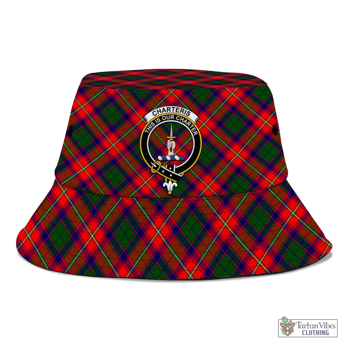 Tartan Vibes Clothing Charteris Tartan Bucket Hat with Family Crest