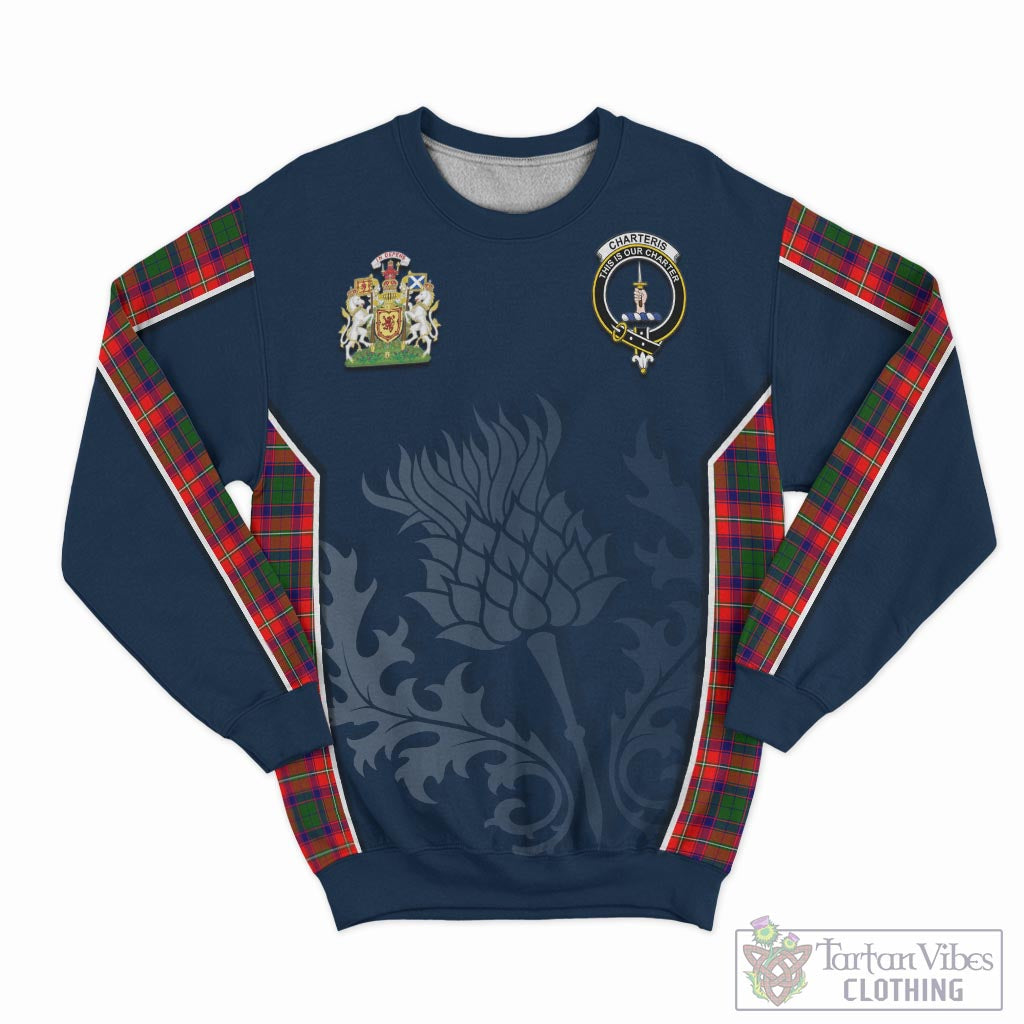 Tartan Vibes Clothing Charteris Tartan Sweatshirt with Family Crest and Scottish Thistle Vibes Sport Style