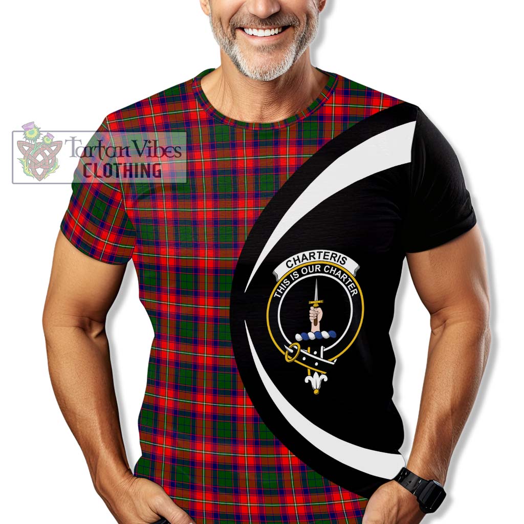 Charteris Tartan T-Shirt with Family Crest Circle Style - Tartan Vibes Clothing
