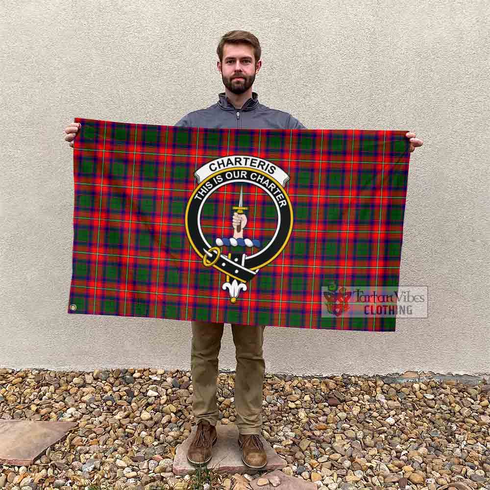 Tartan Vibes Clothing Charteris Tartan House Flag with Family Crest