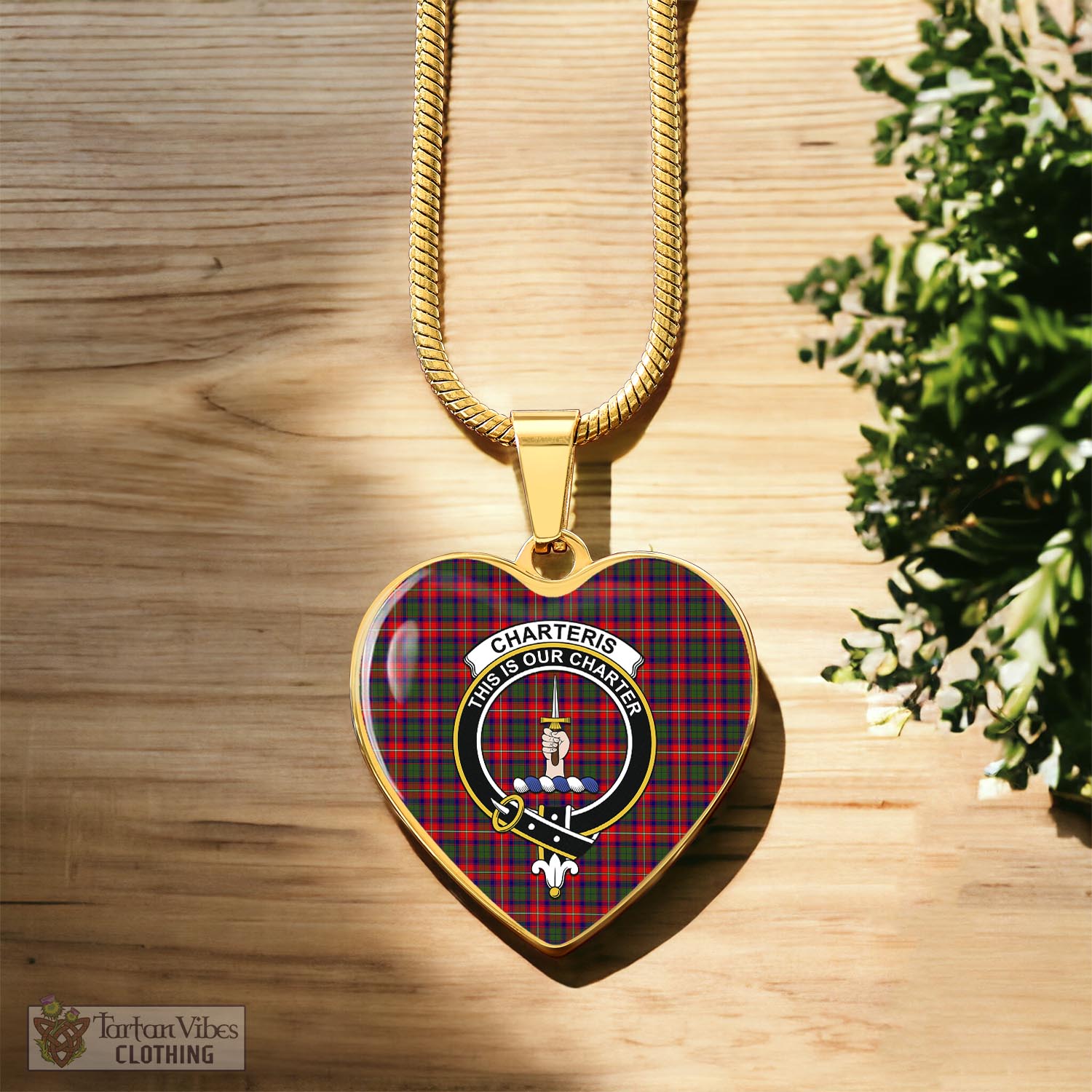 Tartan Vibes Clothing Charteris Tartan Heart Necklace with Family Crest