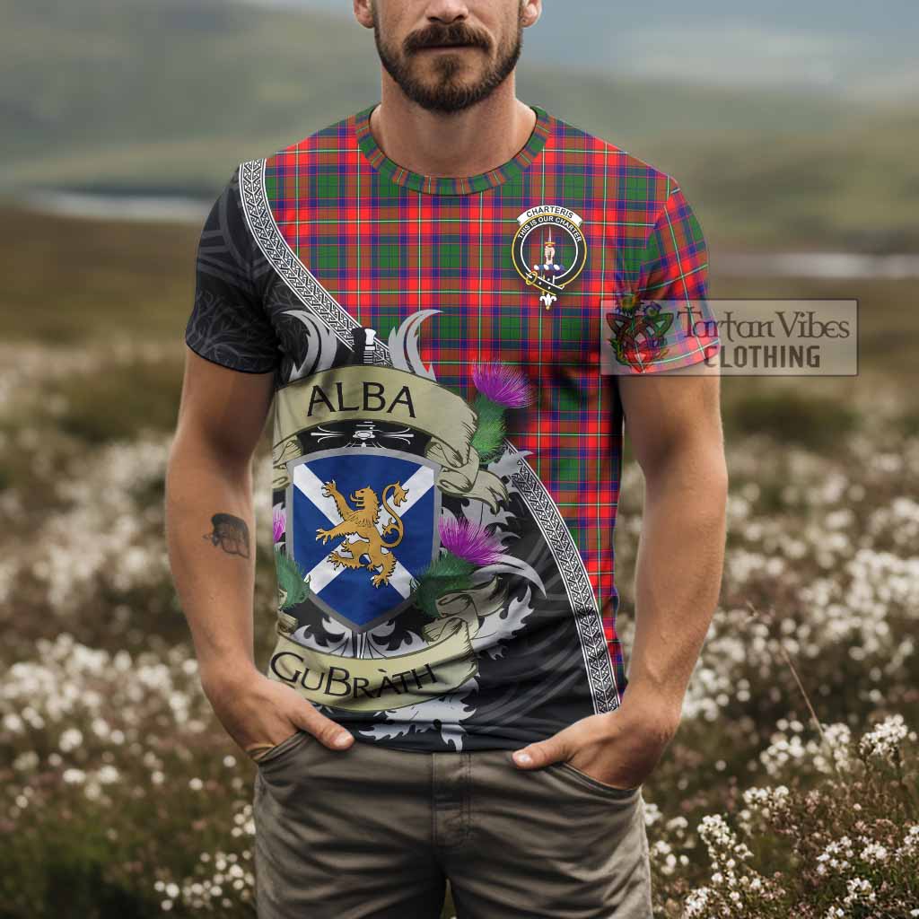 Tartan Vibes Clothing Charteris Tartan Family Crest T-Shirt Lion Rampant Royal Thistle Shield Celtic Inspired