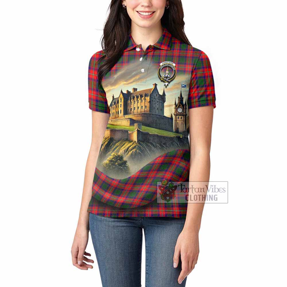 Tartan Vibes Clothing Charteris Tartan Family Crest Women's Polo Shirt with Scottish Ancient Castle Stype