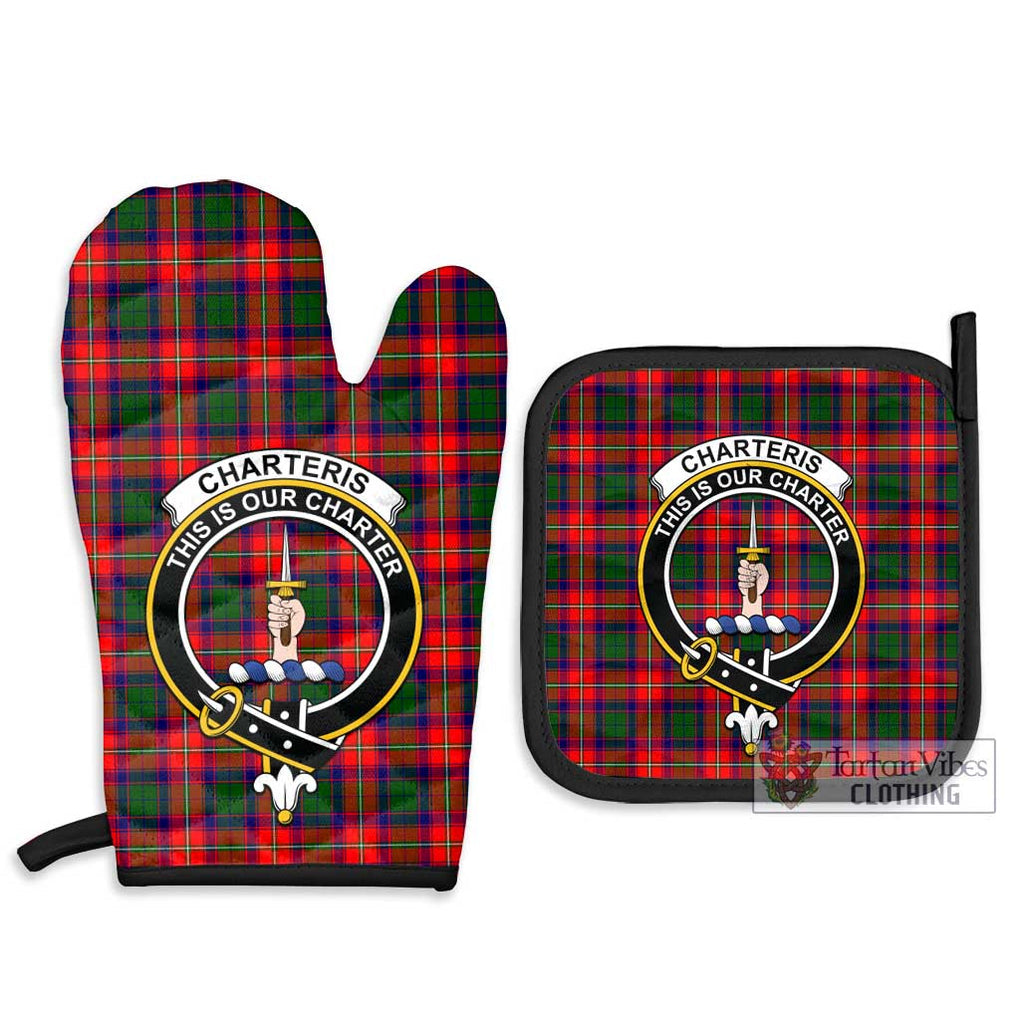 Charteris Tartan Combo Oven Mitt & Pot-Holder with Family Crest Combo 1 Oven Mitt & 2 Pot-Holder Black - Tartan Vibes Clothing