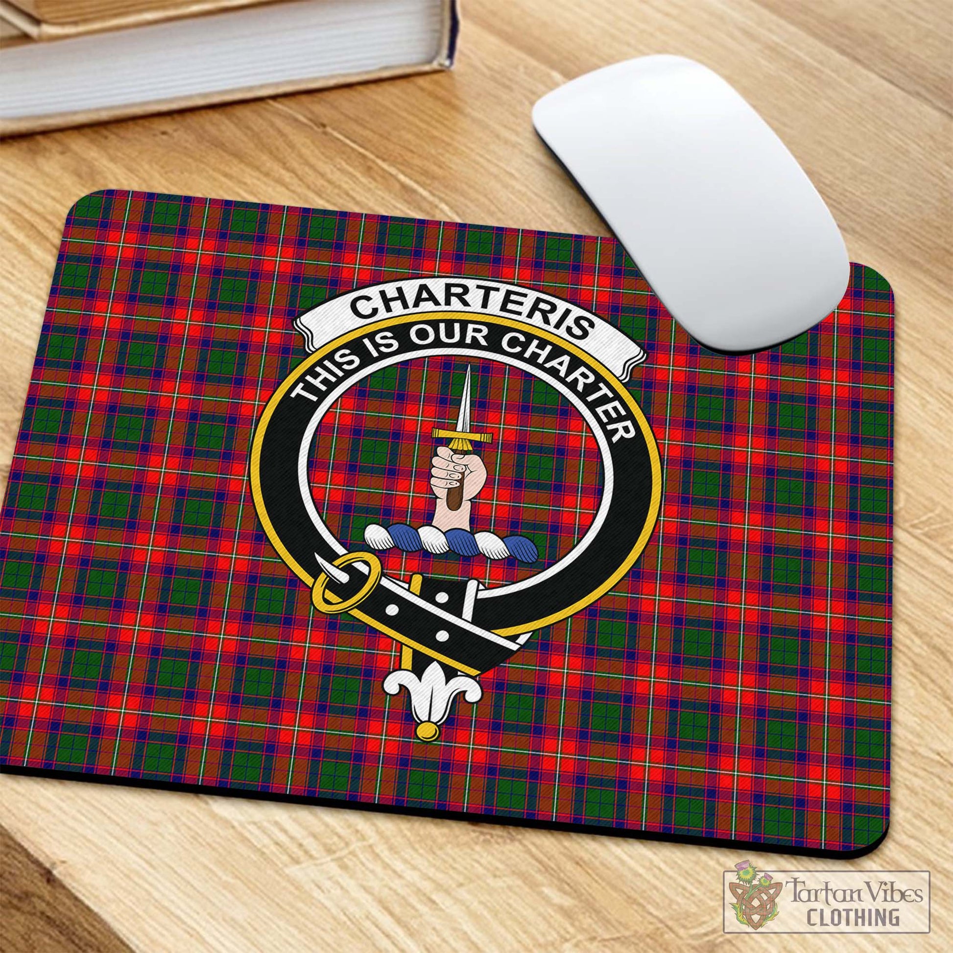 Tartan Vibes Clothing Charteris Tartan Mouse Pad with Family Crest