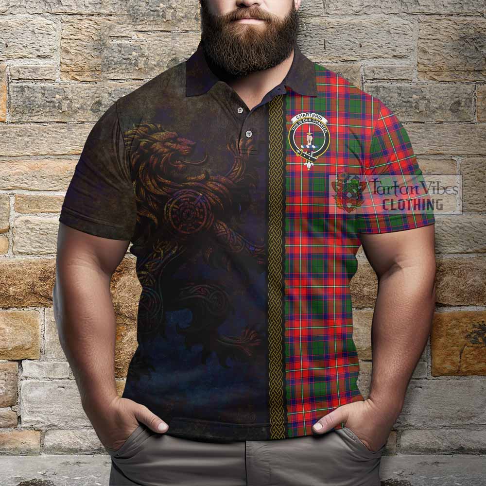 Tartan Vibes Clothing Charteris Tartan Family Crest Polo Shirt Alba Gu Brath Be Brave Lion Ancient Style