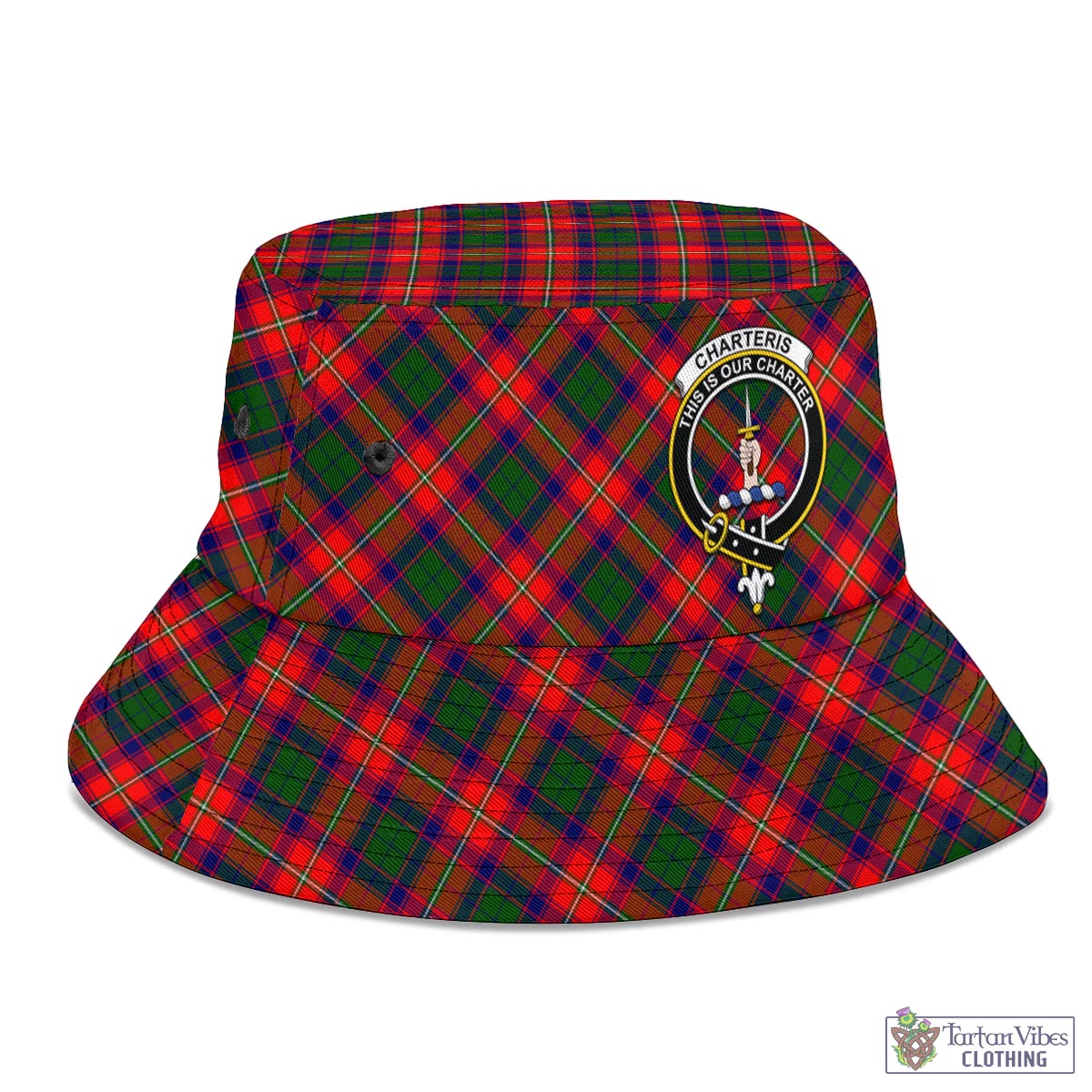 Tartan Vibes Clothing Charteris Tartan Bucket Hat with Family Crest