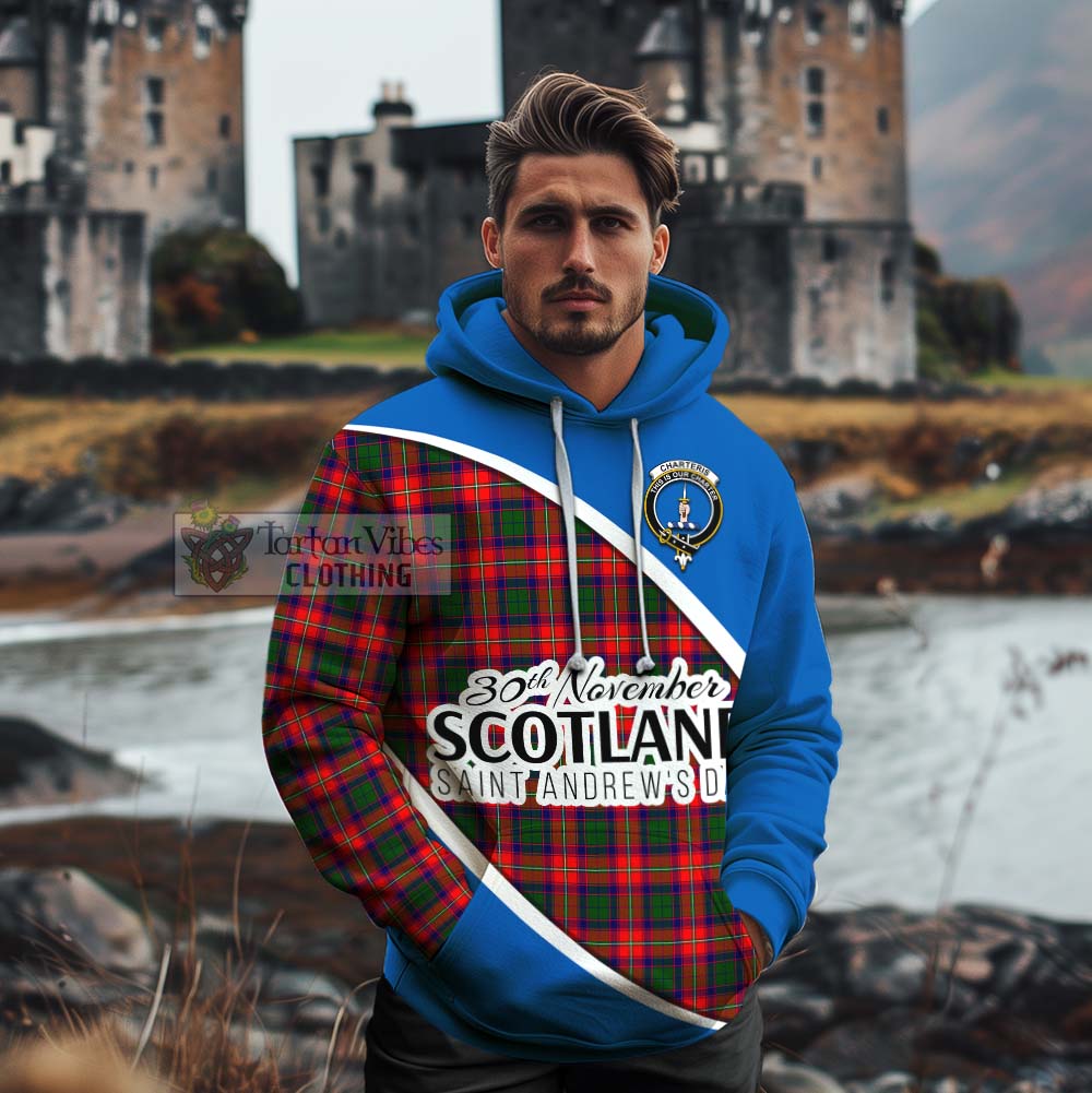 Tartan Vibes Clothing Charteris Family Crest Tartan Cotton Hoodie Celebrate Saint Andrew's Day in Style