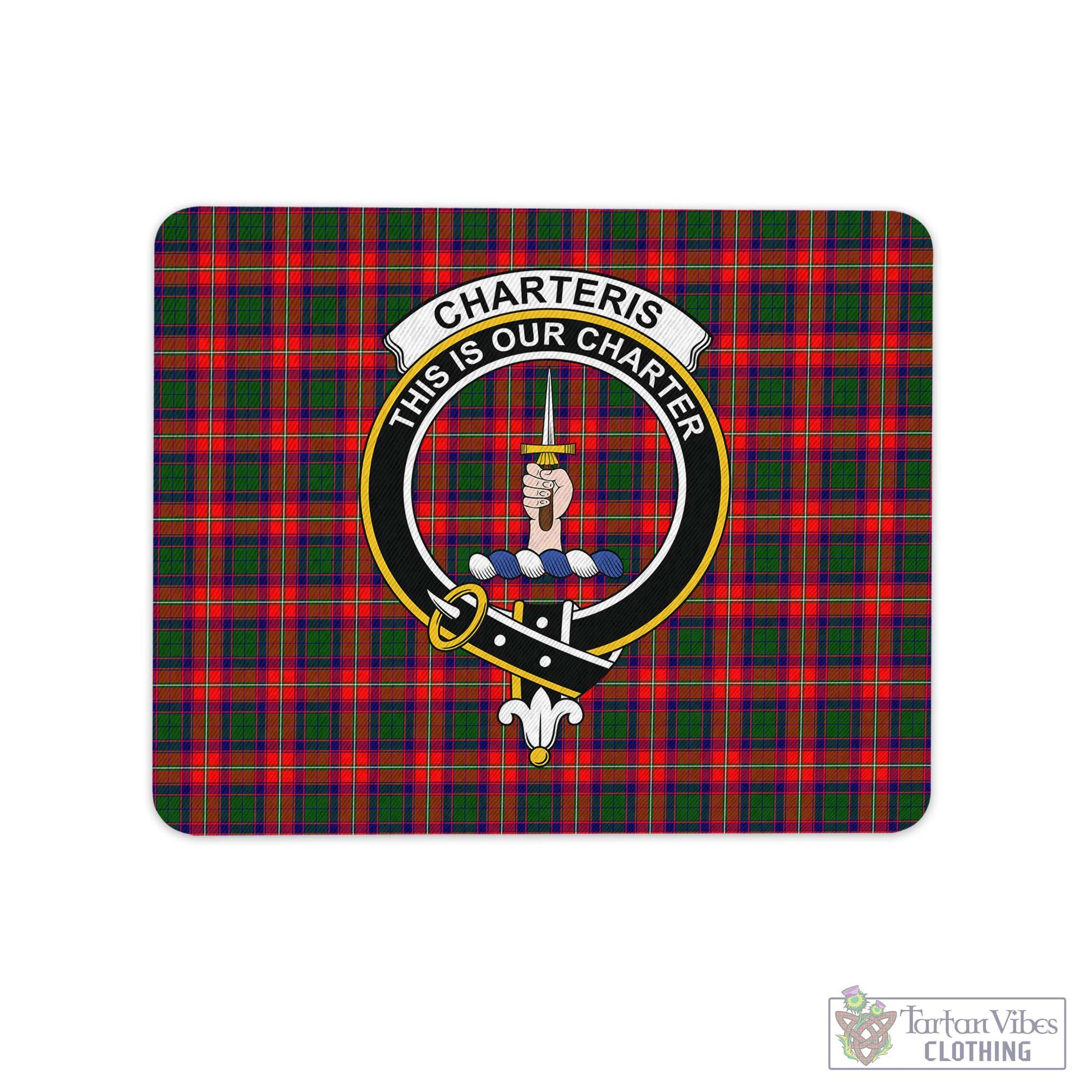 Tartan Vibes Clothing Charteris Tartan Mouse Pad with Family Crest