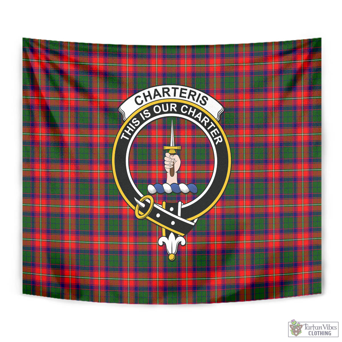 Tartan Vibes Clothing Charteris Tartan Tapestry Wall Hanging and Home Decor for Room with Family Crest