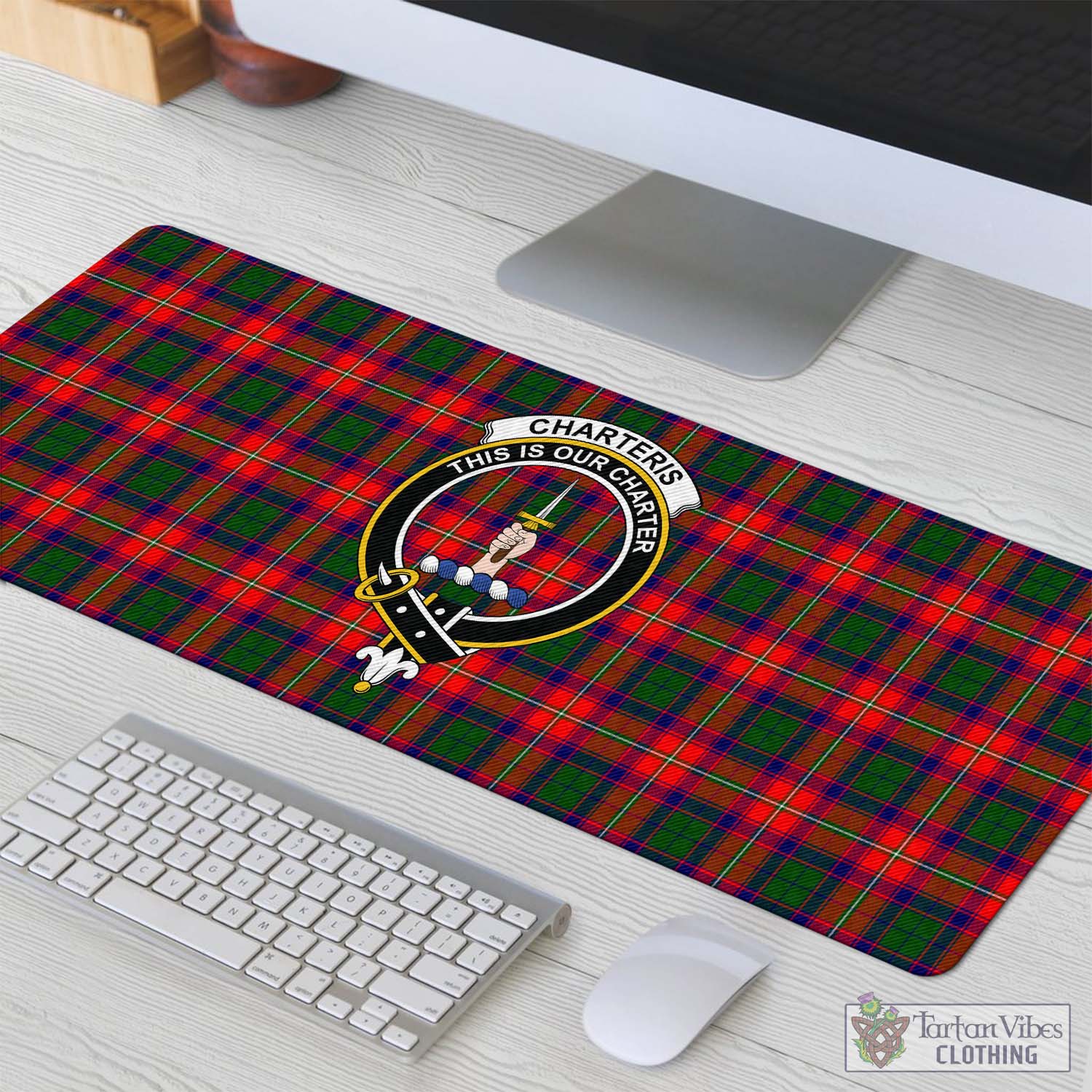 Tartan Vibes Clothing Charteris Tartan Mouse Pad with Family Crest
