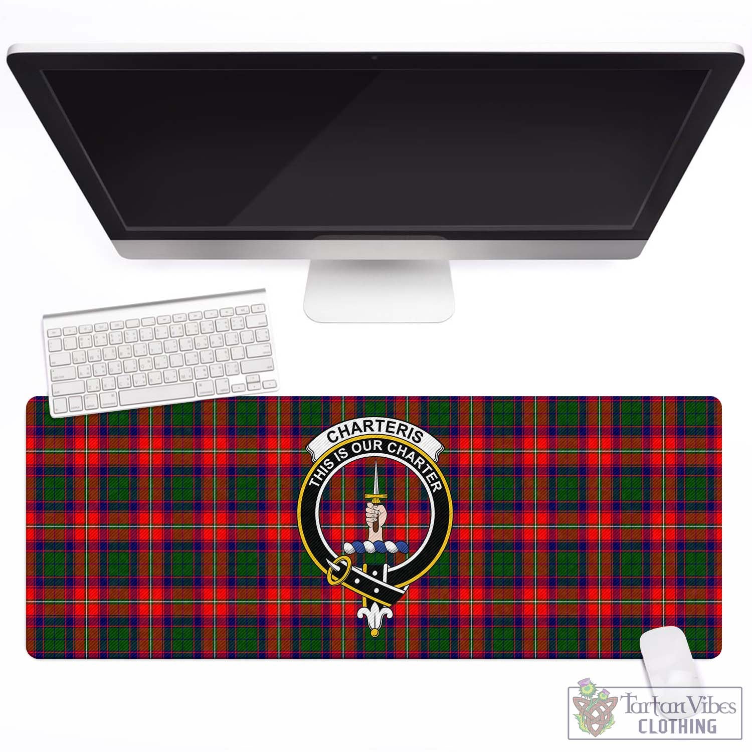 Tartan Vibes Clothing Charteris Tartan Mouse Pad with Family Crest
