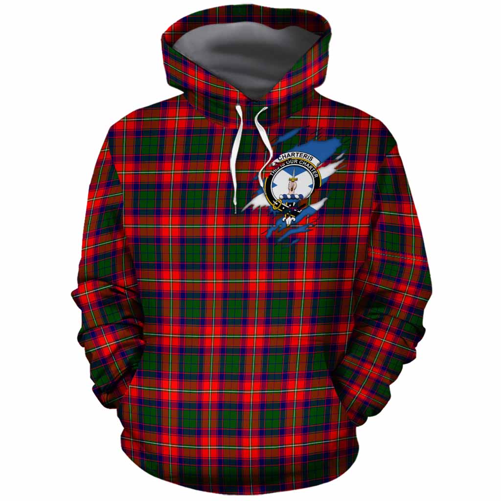 Charteris Clan Crest In Me Tartan Cotton Hoodie Scotland Flag Style