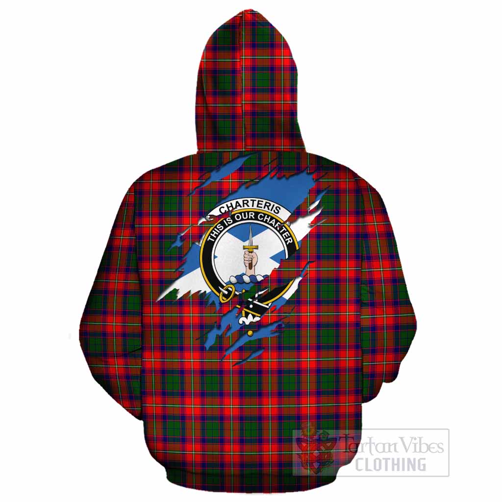 Charteris Clan Crest In Me Tartan Cotton Hoodie Scotland Flag Style