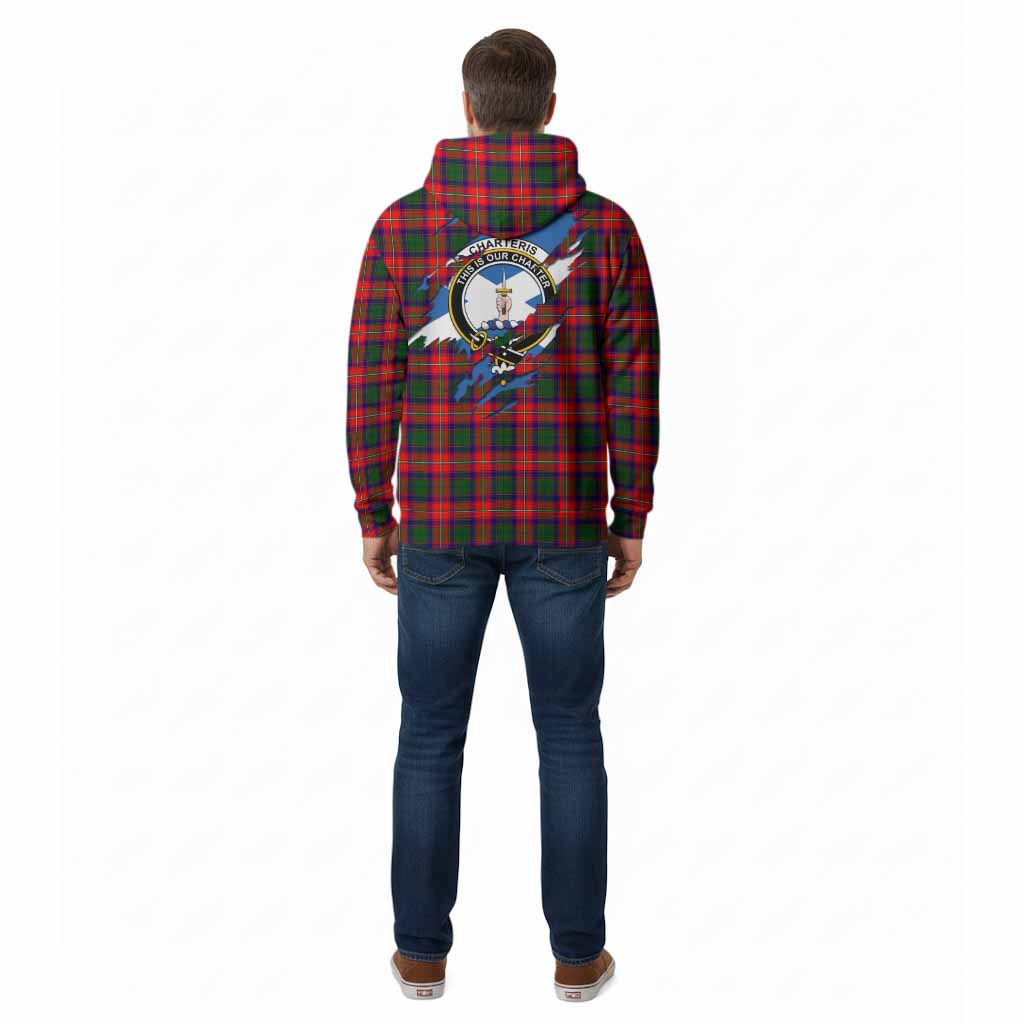 Charteris Clan Crest In Me Tartan Cotton Hoodie Scotland Flag Style