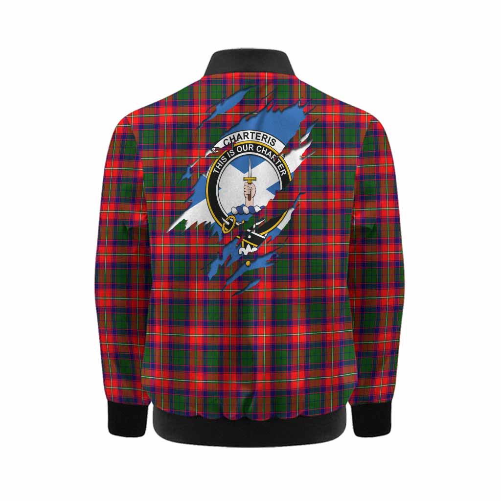 Charteris Clan Crest In Me Tartan Kid Bomber Jacket Scotland Flag Style