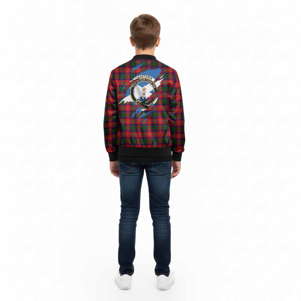 Charteris Clan Crest In Me Tartan Kid Bomber Jacket Scotland Flag Style