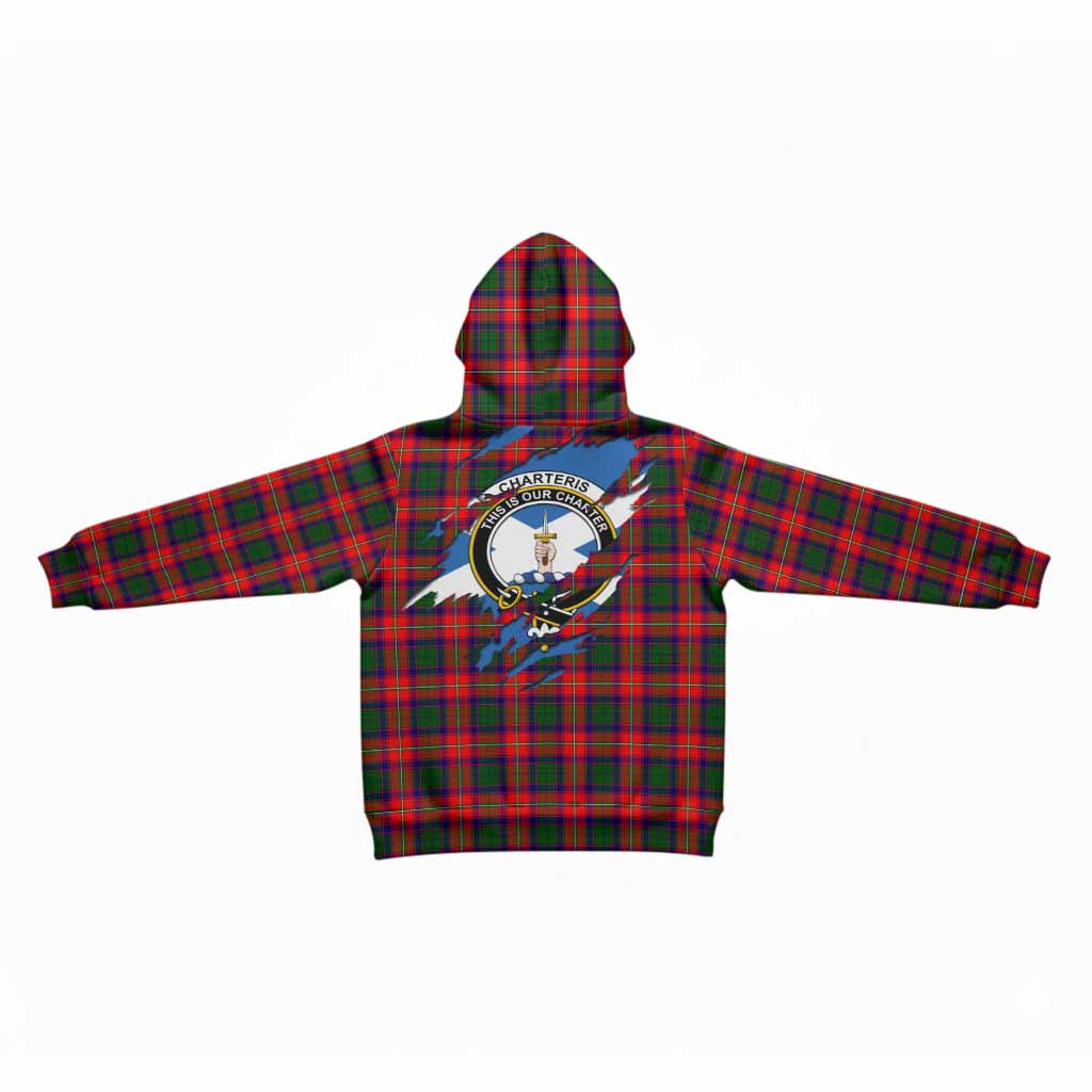 Charteris Clan Crest In Me Tartan Kid Hoodie Scotland Flag Style