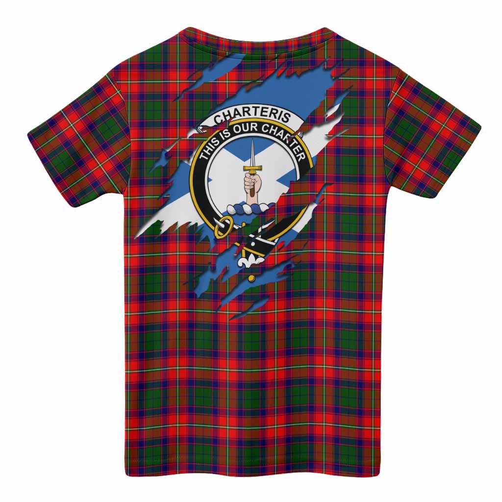 Charteris Clan Crest In Me Tartan Kid T-shirt Scotland Flag Style