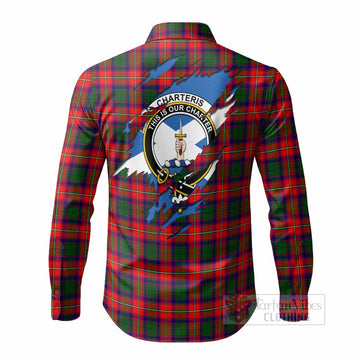 Charteris Clan Crest In Me Tartan Long Sleeve Button Shirts Scotland Flag Style