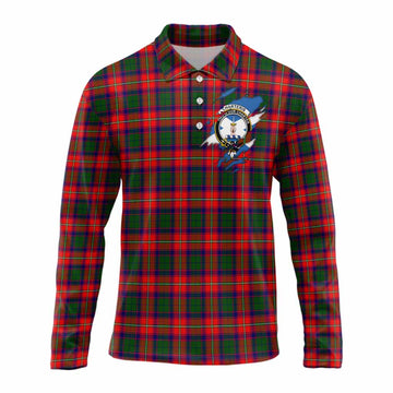 Charteris Clan Crest In Me Tartan Long Sleeve Polo Shirt Scotland Flag Style