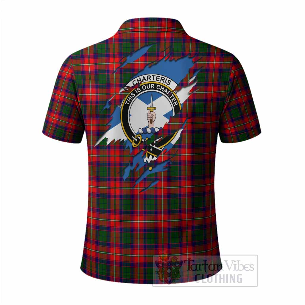 Charteris Clan Crest In Me Tartan Polo Shirt Scotland Flag Style
