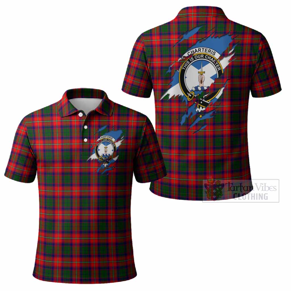 Charteris Clan Crest In Me Tartan Polo Shirt Scotland Flag Style