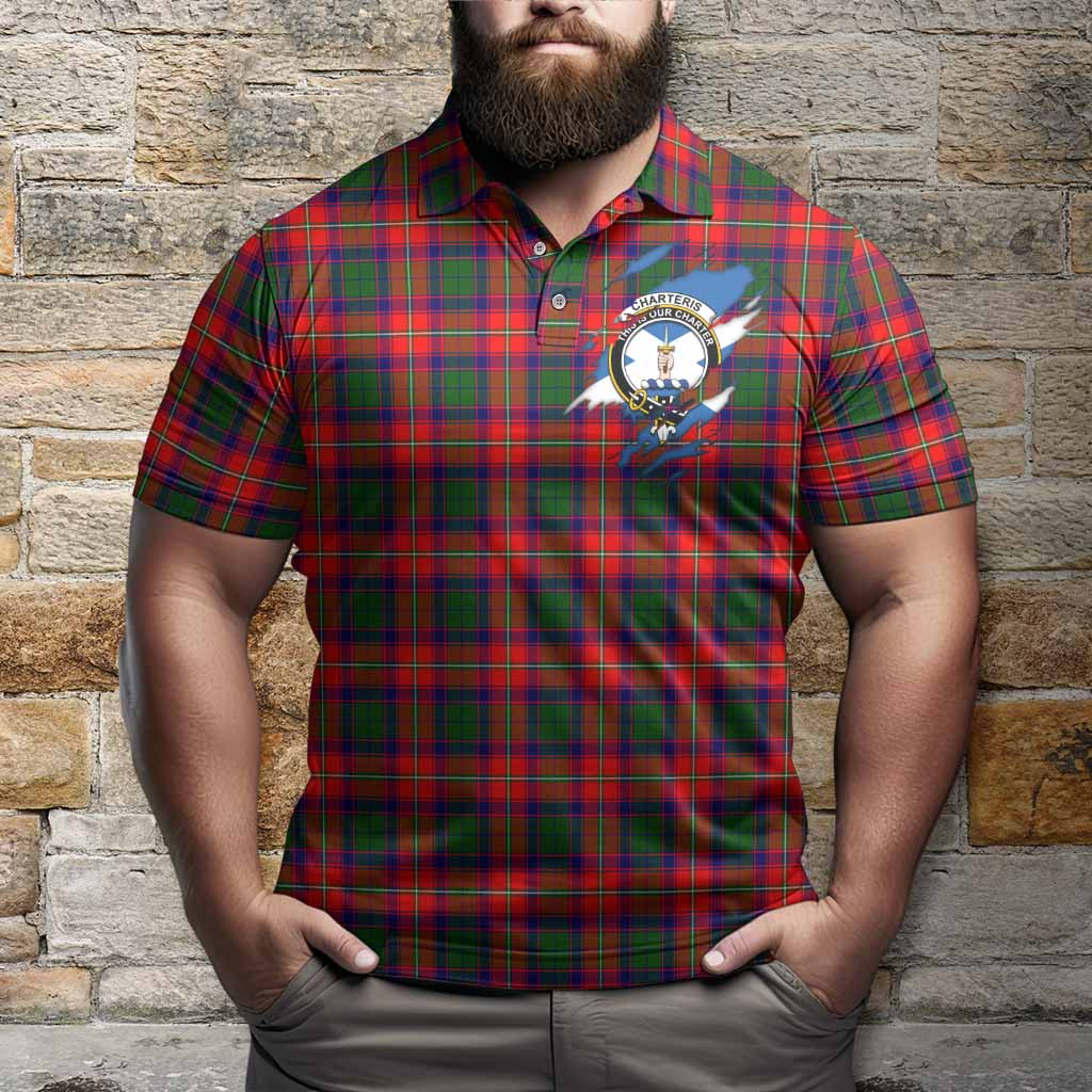 Charteris Clan Crest In Me Tartan Polo Shirt Scotland Flag Style