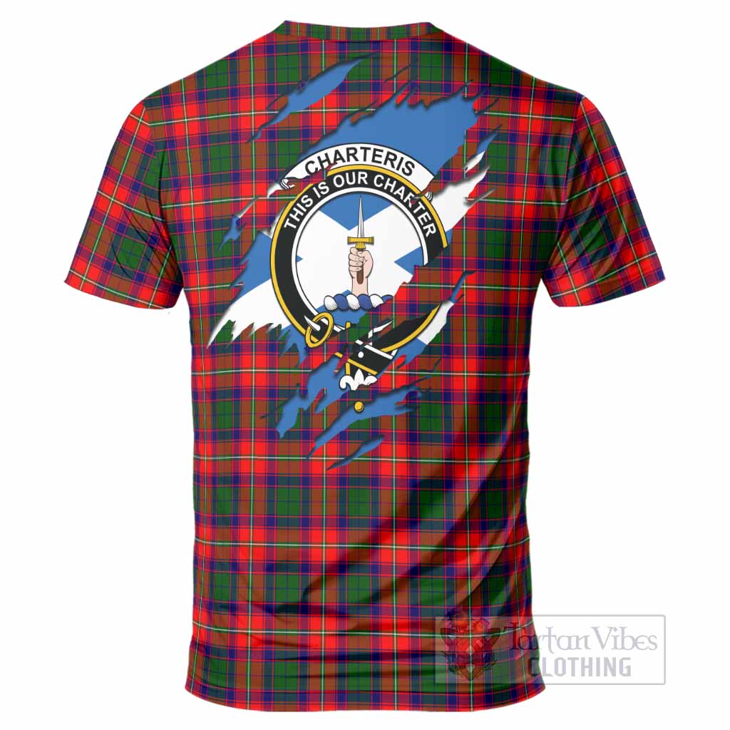 Charteris Clan Crest In Me Tartan T-Shirt Scotland Flag Style