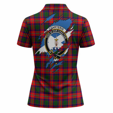 Charteris Clan Crest In Me Tartan Women Polo Shirt Scotland Flag Style