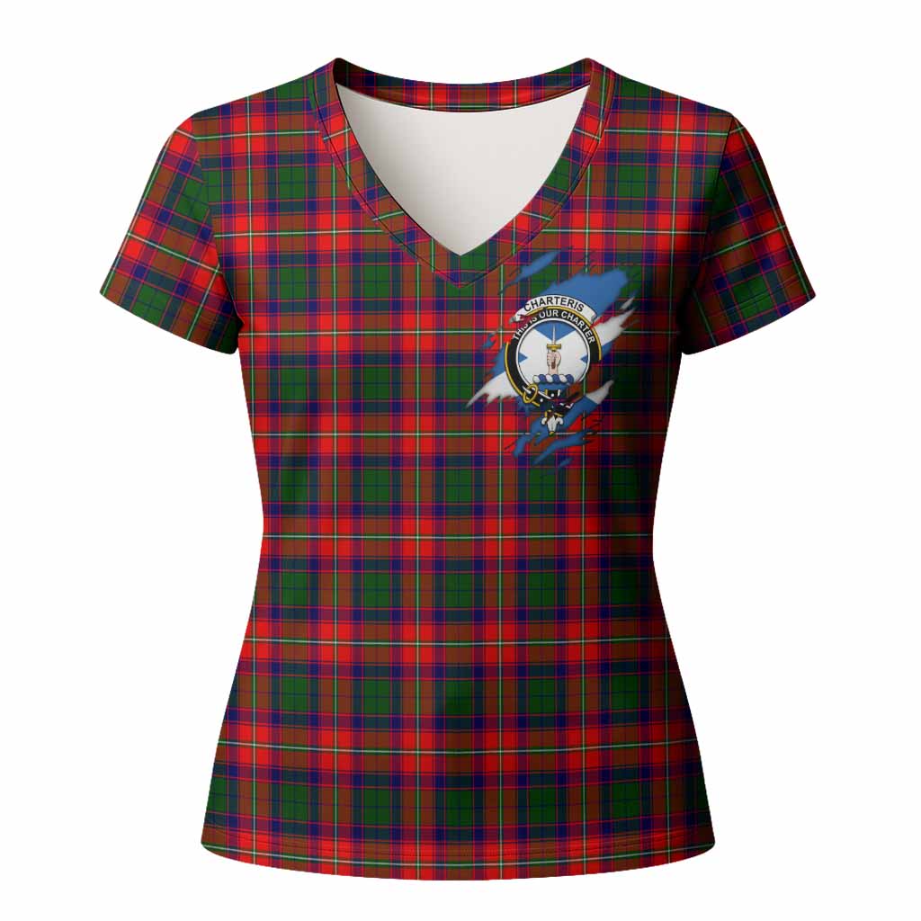 Charteris Clan Crest In Me Tartan Women T shirt Scotland Flag Style