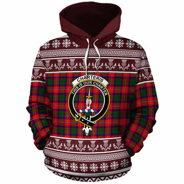 Charteris Clan Tartan Christmas Cotton Hoodie with Family Crest